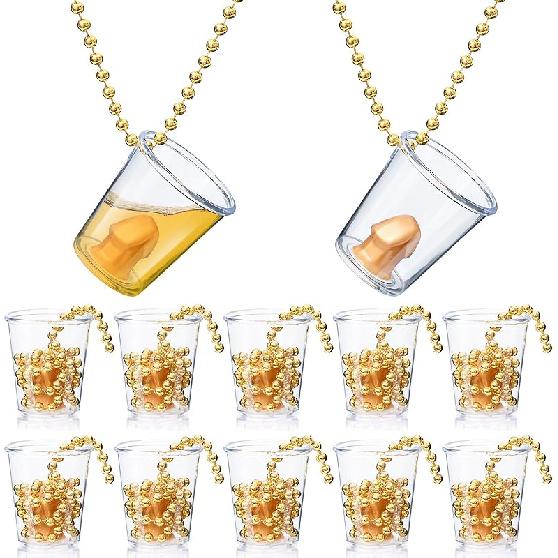 12 Pcs Bachelorette Shot Glasses with Metal Necklace, Bride Shot Glass for Bridal Shower Hen Night Wedding Party Girls Night Out Bride Squad Party