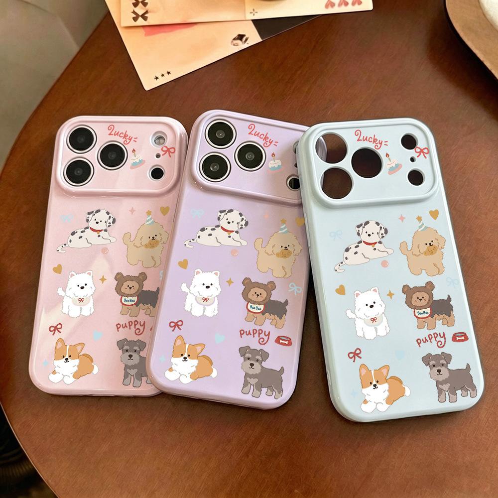 Oil Painting Cute Puppy Is Suitable for Apple 17promax Mobile Phone Case 16pro Korean 15/14 High Value 13 Bright Surface