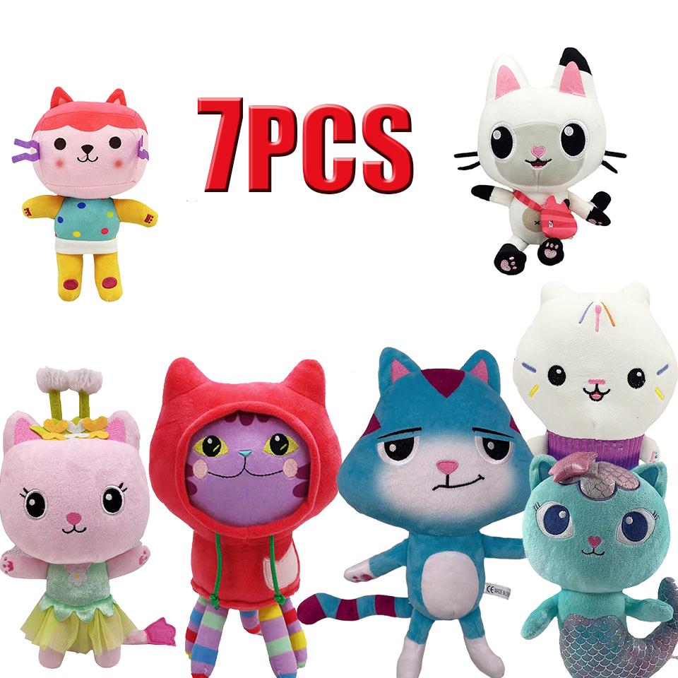 ##8-Piece Gabby Doll House Plush Toy Set 25cm Mermaid Cat Stuffed Animal Cartoon Doll Children's Christmas Gift
