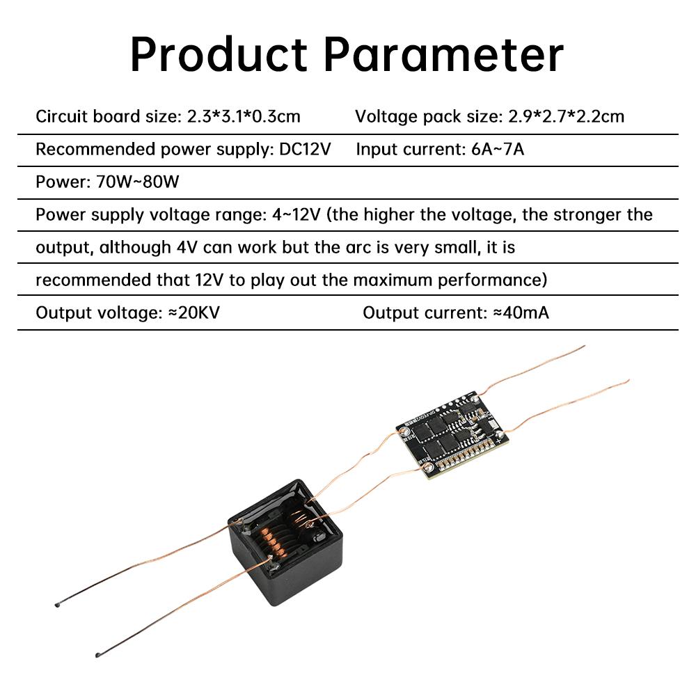 Générateur Inverter Boost Step Up Arc Haute Tension AC Haute Fréquence DC 4-12V vers AC 15KV-20KV Module Haute Tension Kit DIY