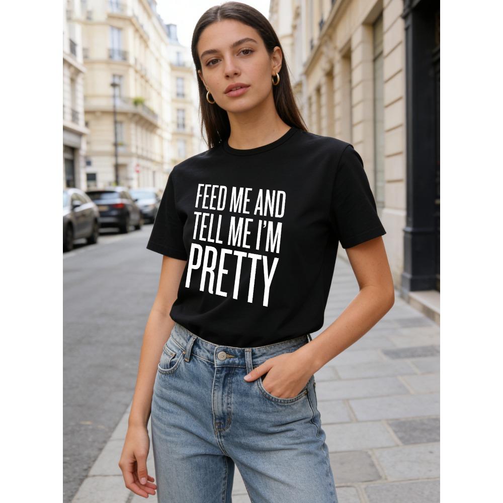

2026 Spring/Summer New Round Neck Short Sleeve Top with Fun Slogan and Letter Print Casual Loose-fitting T-shirt M