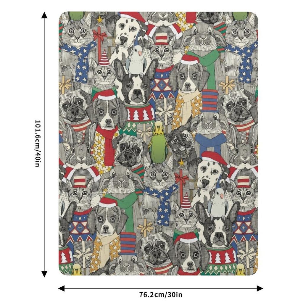 Christmas Pets Throw Blanket Multi Purpose Soft Warm Blanket for Home Travel