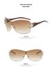 2022 Women's Frameless Rhinestone Fashion Sunglasses, One-Piece Large Frame Design