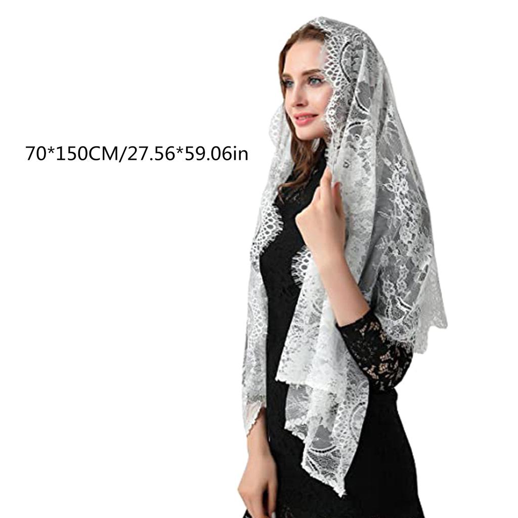 Lace Headscarf Veil Cape Scarf 70x150cm Women's Classic Shawl Soft Breathable Hollowed Out Solid Color Headband Shawl