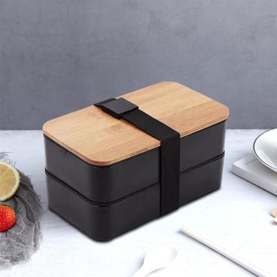 Japanische Bento-Lunchbox für Erwachsene, auslaufsicherer Lunchbehälter mit Bambusdeckel, 4 Utensilien, Essensvorbereitung, Bento-Box zur Portionskontrolle