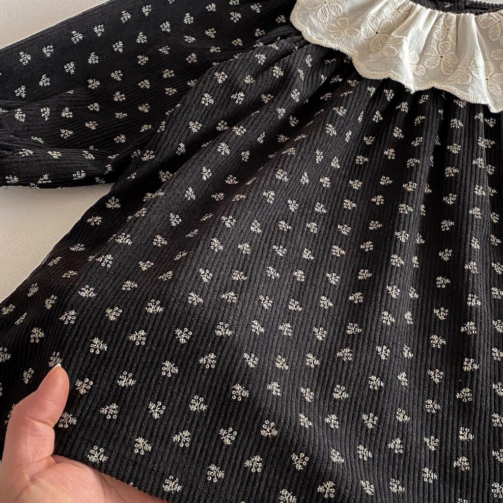 Mädchen lange ärmeln Koreanische version kleid herbst neue retro stil floral kleid kinder spitze revers prinzessin kleid