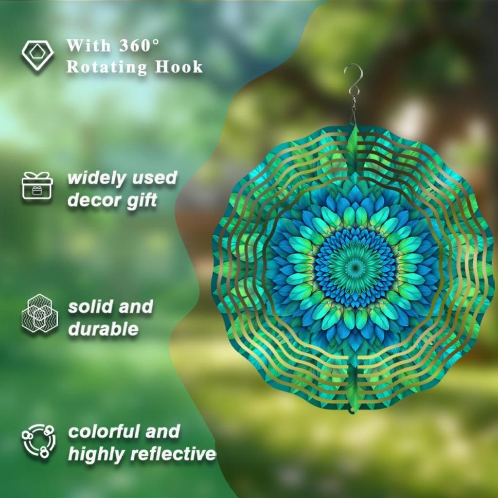 10 Inch Blue Green Metal Wind Spinner 360 Degree Rotating Outdoor Garden Decor Hanging Ornament for Yard Patio Balcony All Season