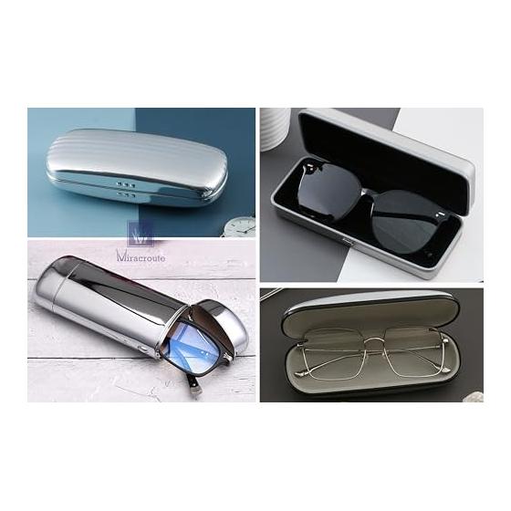 [Miracroute] Glasses Case Silver Glasses Case Silver Plated Aluminum Glasses Hard Shell Striped Box Cover Sunglasses Case