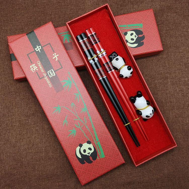 Chinese Panda Chopsticks Japanese Korean Sushi Solid Wood Chopsticks Wedding Gift Chop Sticks Hashi Two Pairs Chopsticks Set