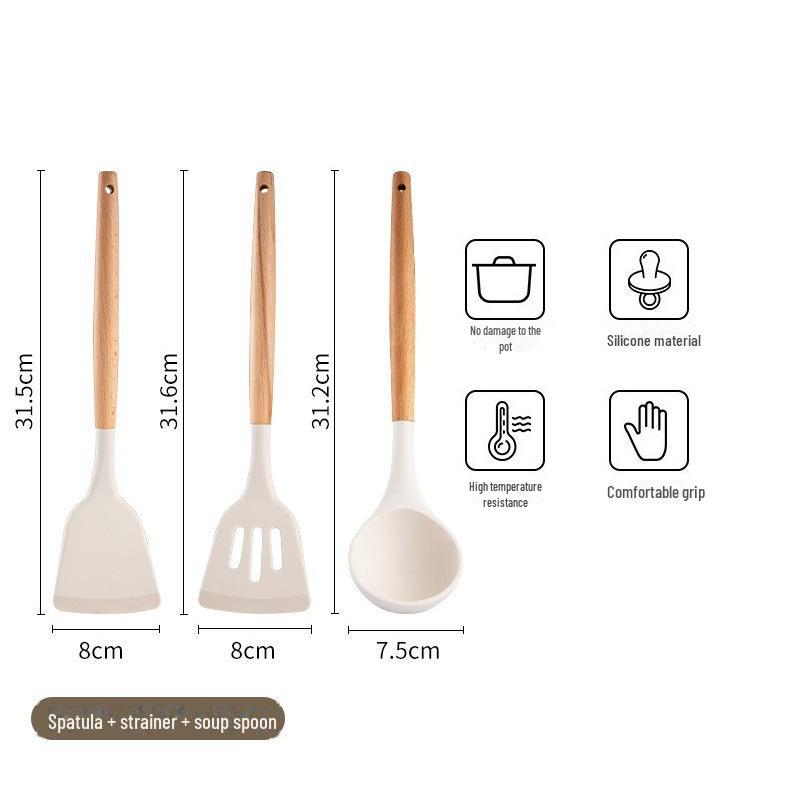 

Набор кухонных принадлежностей из силикона, 3 предмета, с деревянными ручками - антипригарный и термостойкий 3-piece set; republication
