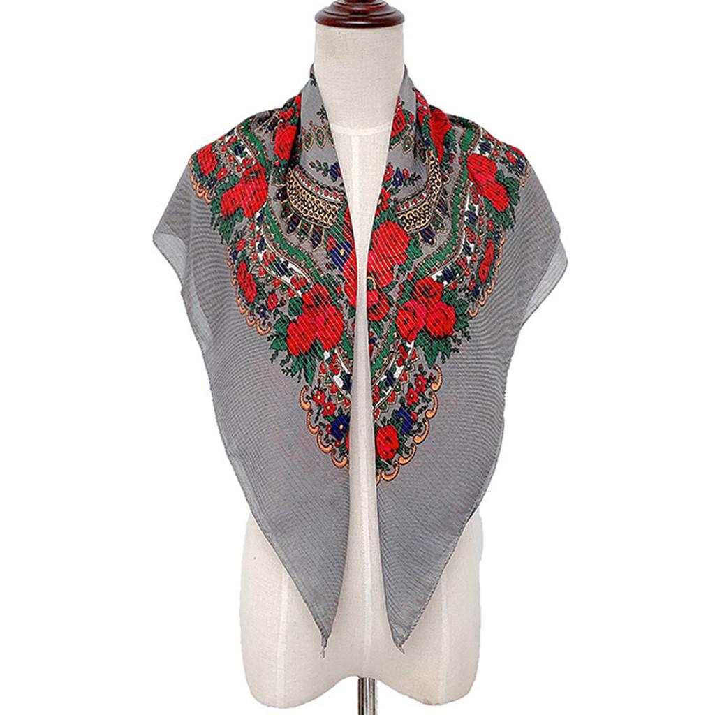 

Женский мусульманский квадратный шарф с цветочным принтом в народном стиле, шаль, дорожный шарф M