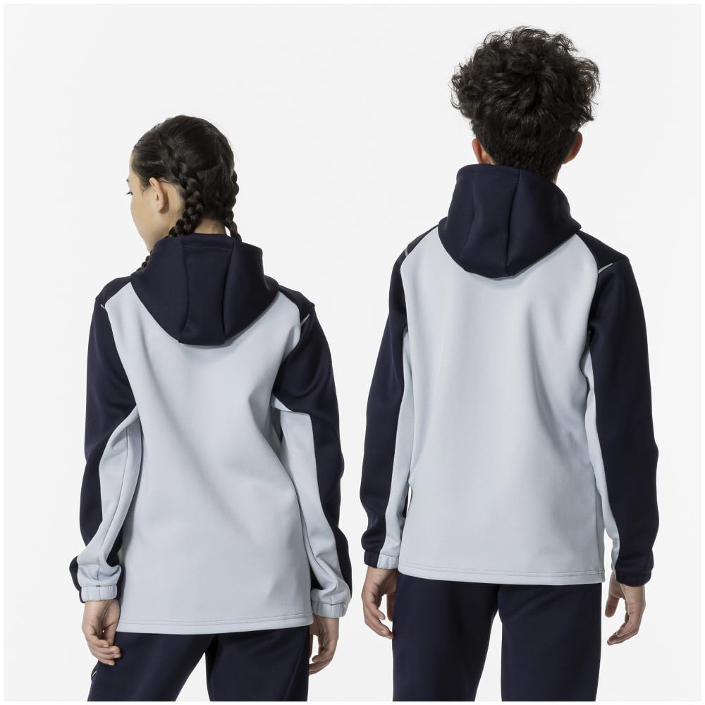 Mizuno Stretch Sweat Training Size Deep Blue Size 160 Kids' Full-Zip Hoodie, Wear, 32JCA952, Navy/Pearl Heather,