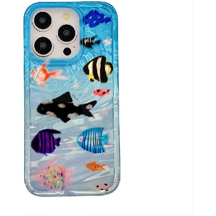 Compatible with iPhone Case,Cute Ocean Animals Aquaria Lovely Fishes Full Body Protection Soft Shockproof Cover Phone Case (Blue,iPhone 14 Plus)