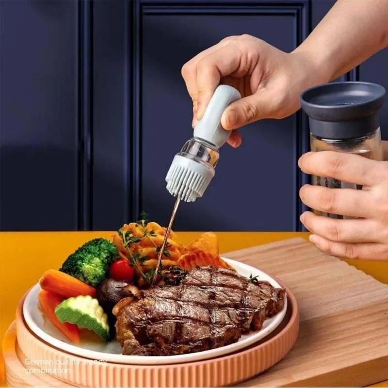 2 In 1 Silicone Dropper Measuring Oil Dispenser Bottle Glass Olive Oil Dispenser Bottle With Silicone Brush Cooking Kitchen Tool