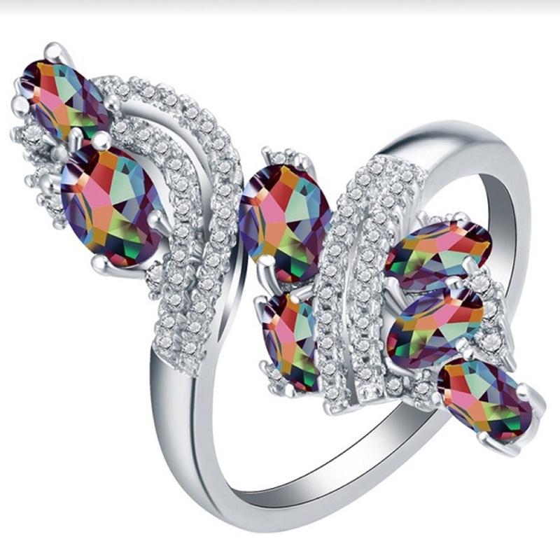 E-Commerce Multi-Color Zircon Inlaid Fine Diamond Ring Popular Fashion Jewelry