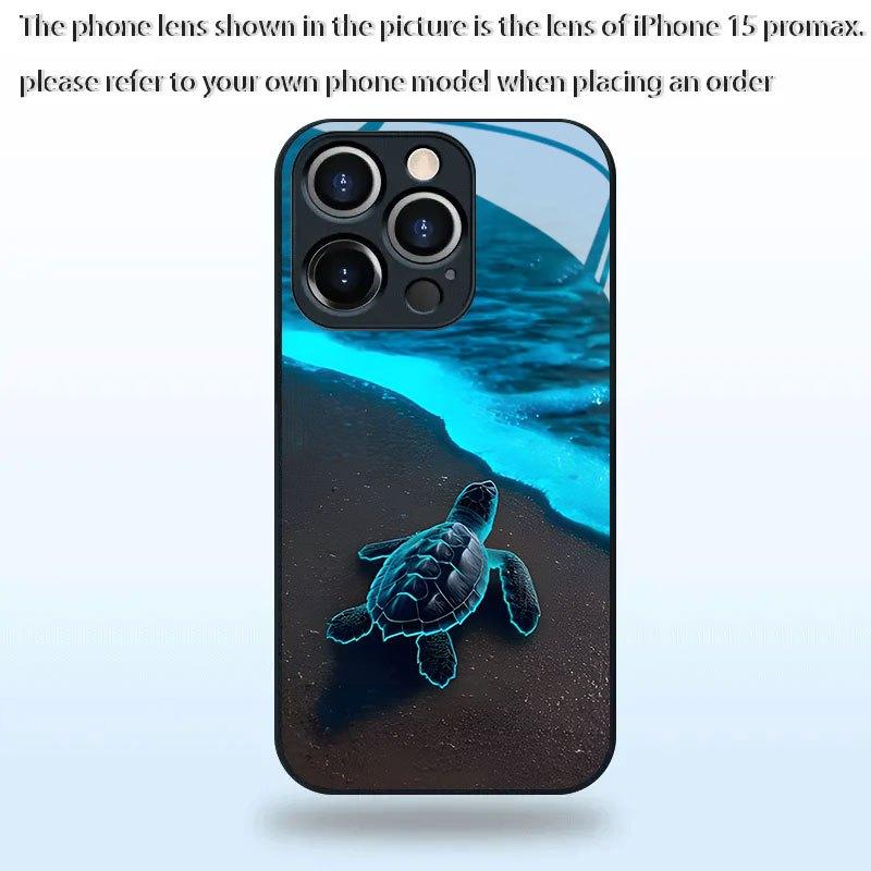 Fluorescent Turtle Tempered Glass Phone Case Suitable for iPhone 17 16 15 14 13 12 11 Pro/Max/Plus Anti Drop and Shockproof