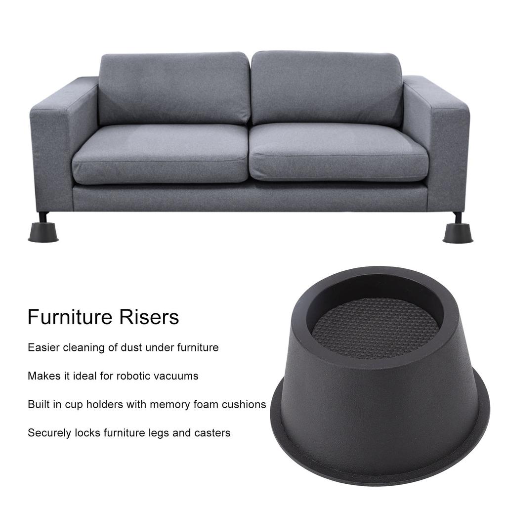 6Pcs Furniture Risers Round Plastic Furniture Lift Riser for Bed Table Couch Black 2.8in