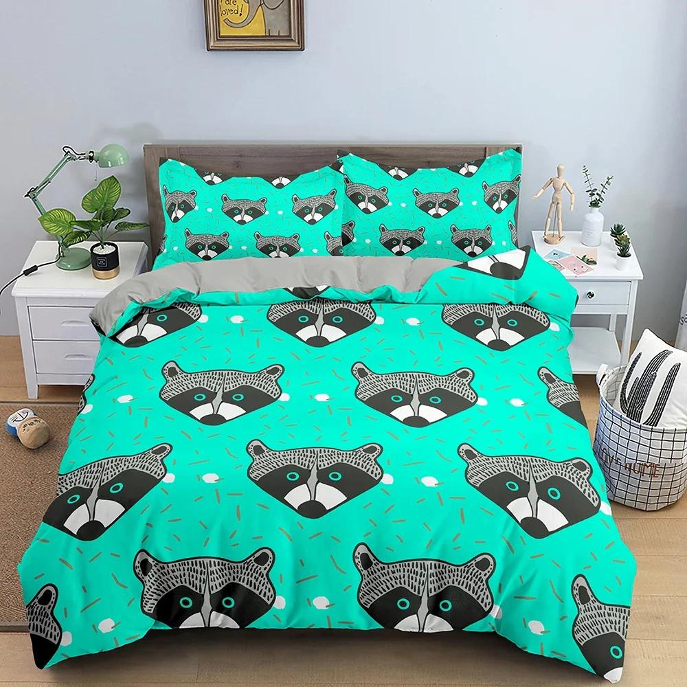 Animals Raccoon Bedding Set Boys Girls Twin Queen Size Duvet Cover Pillowcase Bed Kids Adult Fashion Home Textileextile
