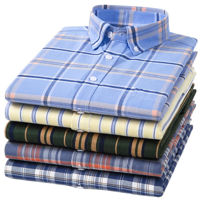 Sommar 100% Ren Bomull Herrskjortor Kortärmad Klänningsskjortor Herr Slim Social Business Blus Enfärgad Oxford Skjorta