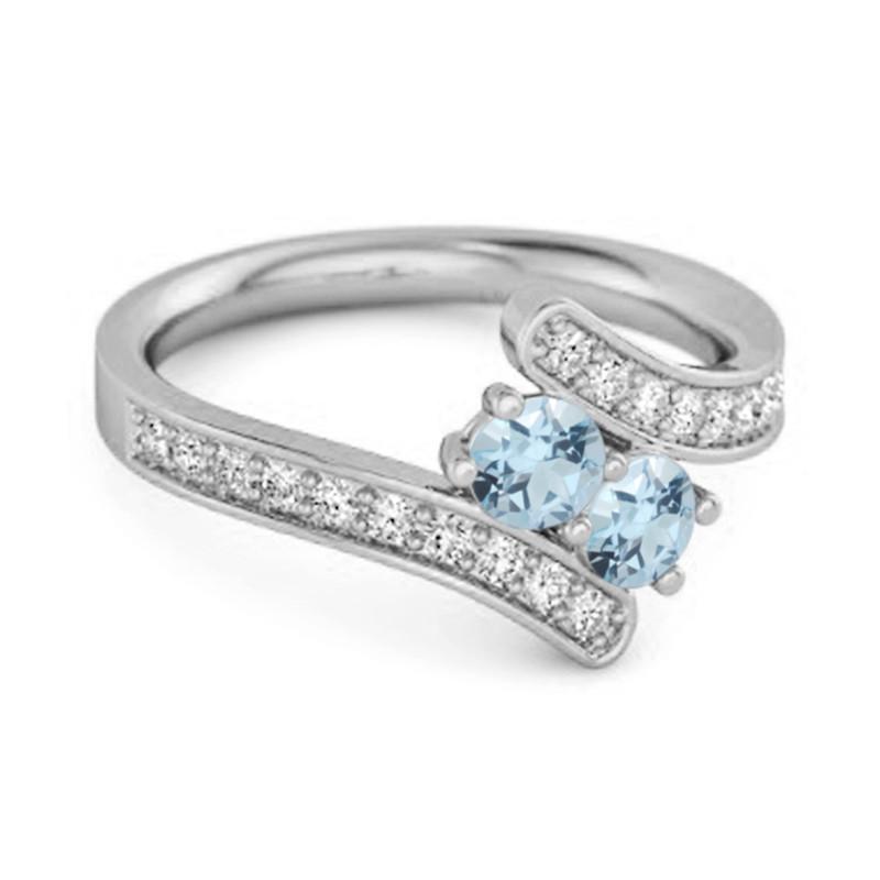 Blå Topas Dubbelsten Pave Bypass-ring - 925 Sterlingsilver