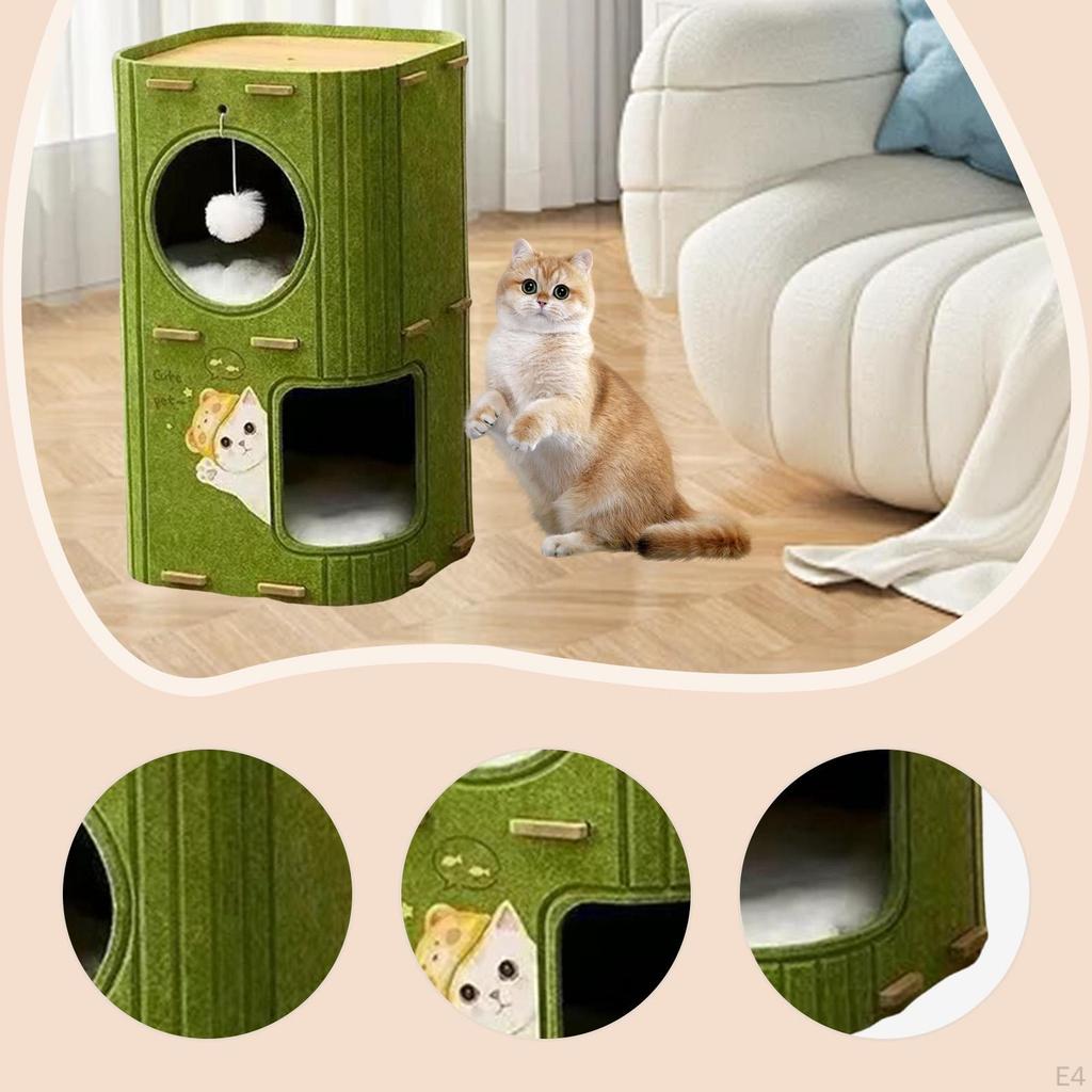 Cat House Bed for Indoor Cats 2 Tiered Nest Sleeping Play Comfortable Prevents Furniture Damage with