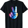 Kolorowa Sylwetka Kolorowa Sztuka Akwarela Znak Pokoju Ręka Koszulka(35)