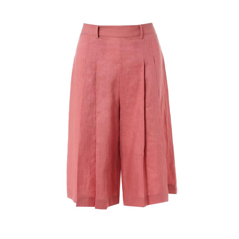 LANCY Women s Pleated Linen Wide-Leg Pants M
