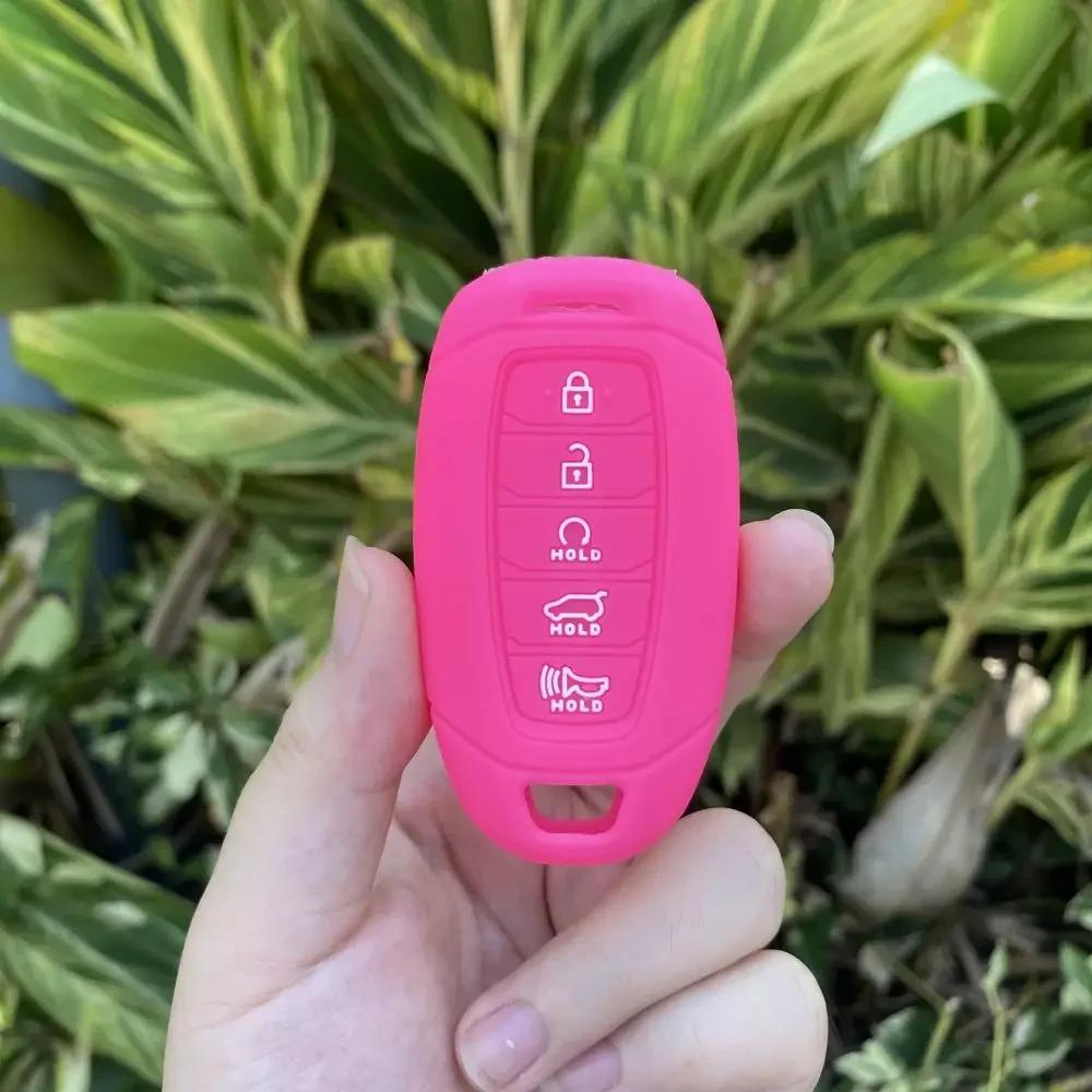 For Hyundai Palisade Ix35 Tucson Accent Santa Fe Solaris ELANTRA Azera 5 Button Silicone Car Key Cover Case Keychain Accessories