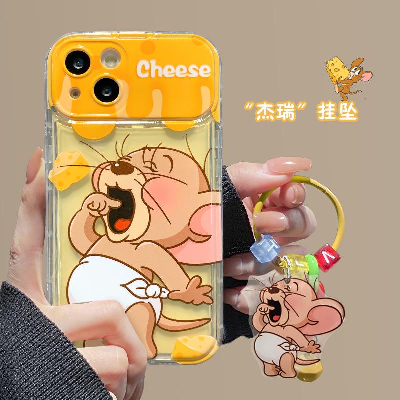 Applicable to Apple 15 mobile phone case iPhone13/14promax cute mouse pendant 11/12 flip mirror xs