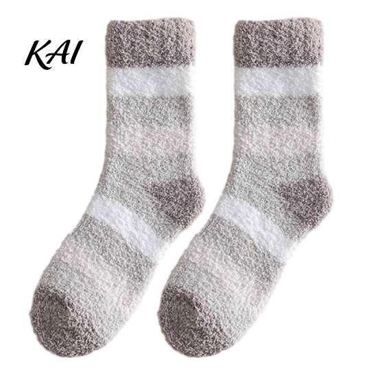 Thickened Thermal Floor Socks Coral Fleece for Men, Striped Mid-calf Socks, Soft Cold Weather Comfort Fuzzy Crew Winter, Warm Home Breathable Velvet