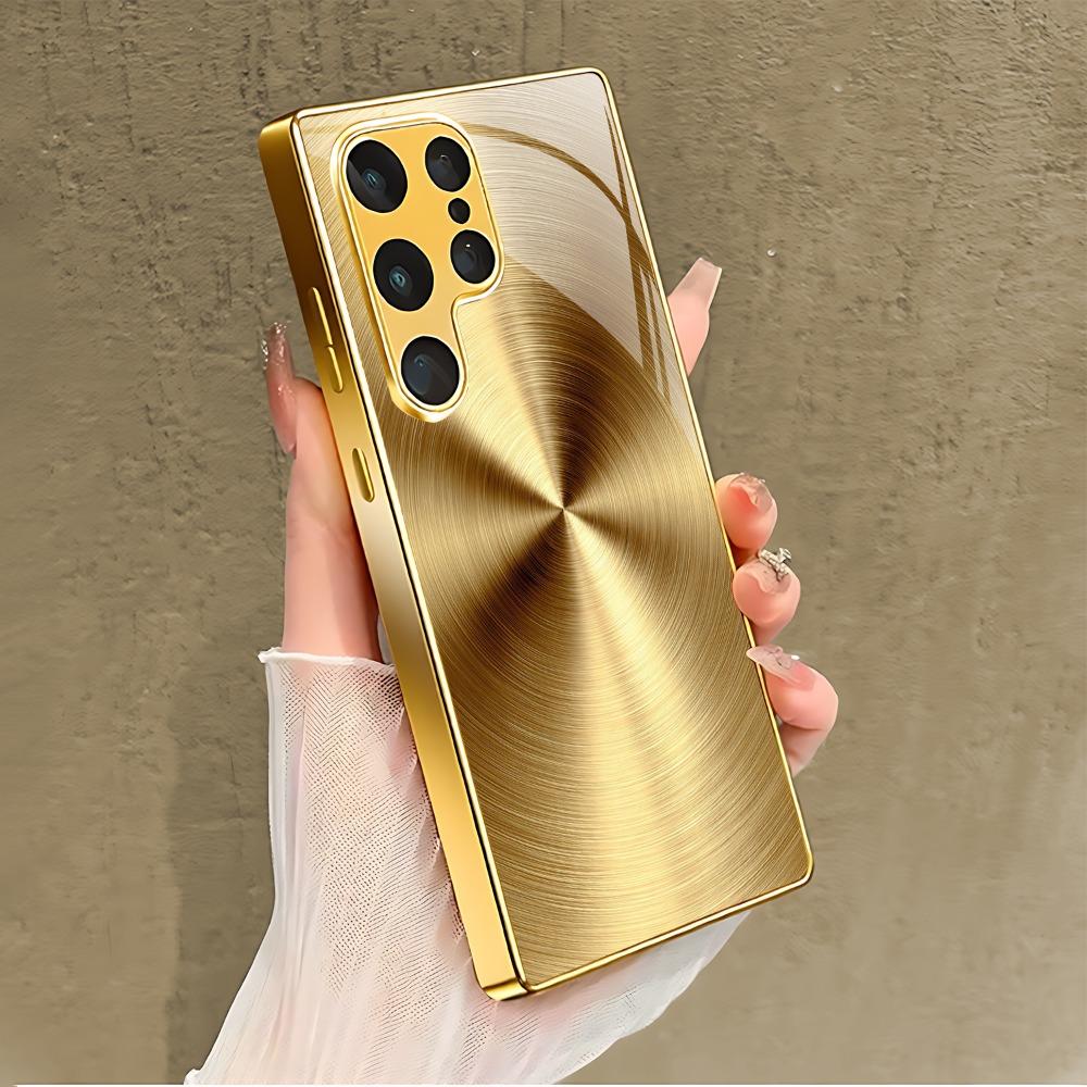 Metal Textured Electroplated Glass Phone Case Suitable for Samsung Galaxy S26 S25 S24 S23 S22 S20 FE/Ultra/Plus Anti Drop