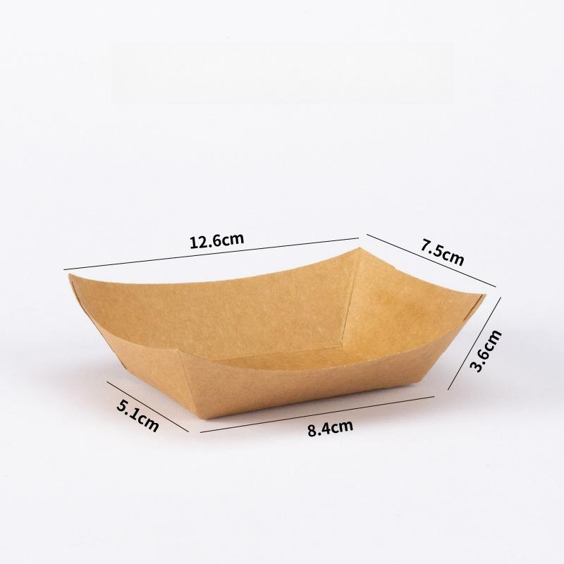 Disposable Paper Plates PE Coated Oil Proof Film Barbecue Plate Burger French Fries Grilled Skewers Hot Dogs Boat Shaped Tray Pack Tableware