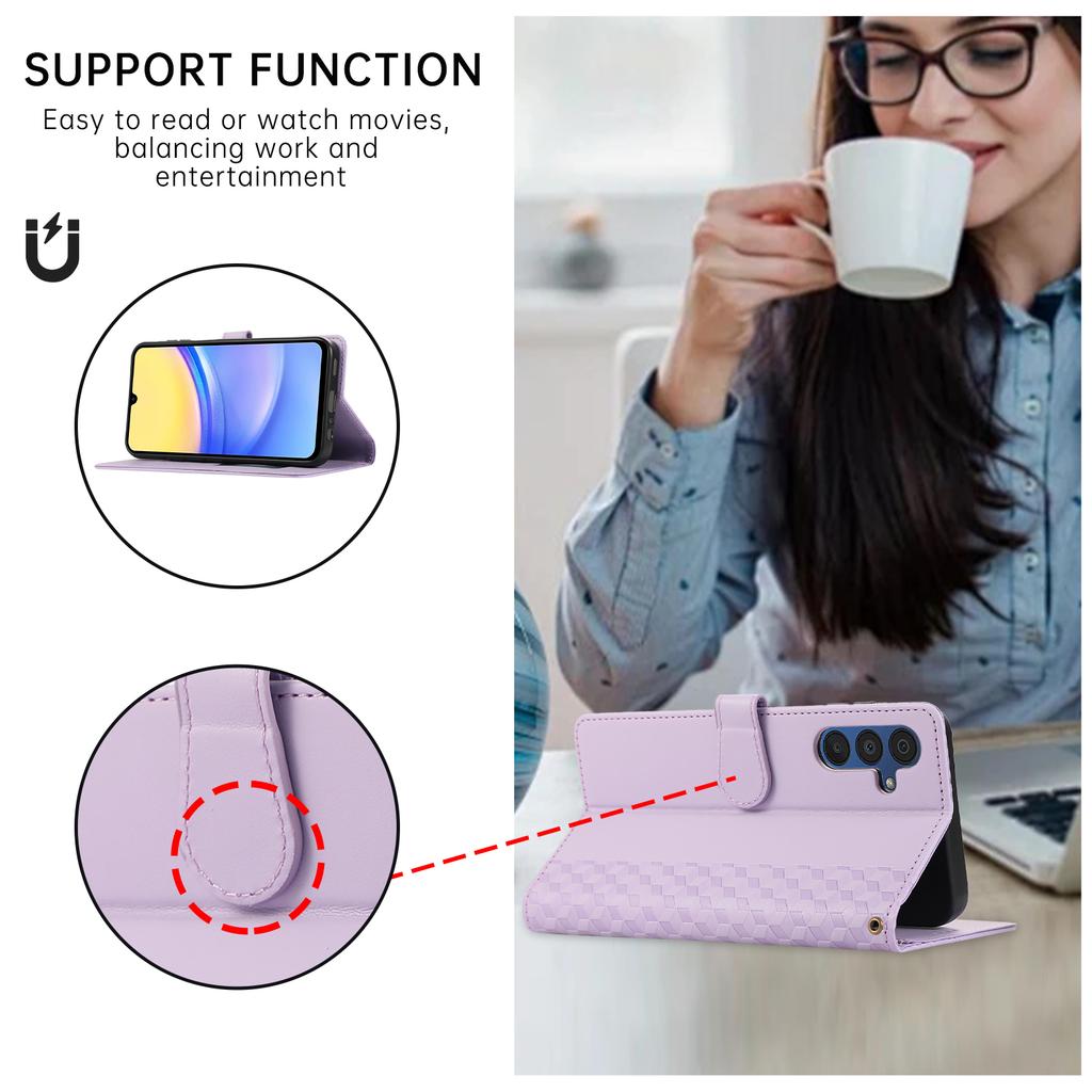 For Samsung Galaxy A36 5G Case 3D Rhombus Grid Imprinted Wallet Leather Phone Cover with Lanyard