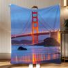 Landmark Golden Gate Bridge Throw Soft Coral Fleece Blanket 310gsm Fluffy Warm Throw for Sofa Bed Couch Bedroom Decor