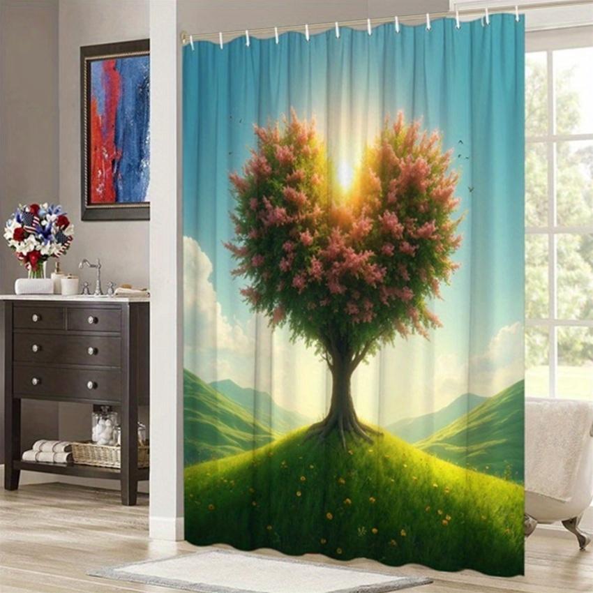 1pc Heart Tree Fantasy Shower Curtain - Vivid Colors, Dreamy Design, Polyester, 70.8x70.8", 12 Hooks, Washable