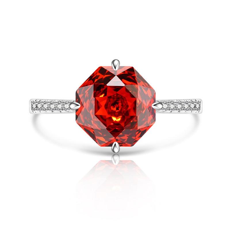 925 Sterling Copper Stylish Fine Octagon Millennium Rose Cut Zircon Ring Birthday Party Anniversary Gift красный