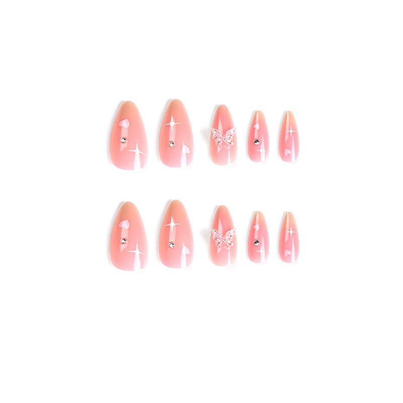Pink Nail Patch Nail Patch White Love Starlight Rhinestone Nail Patch Fake Nail Patch
