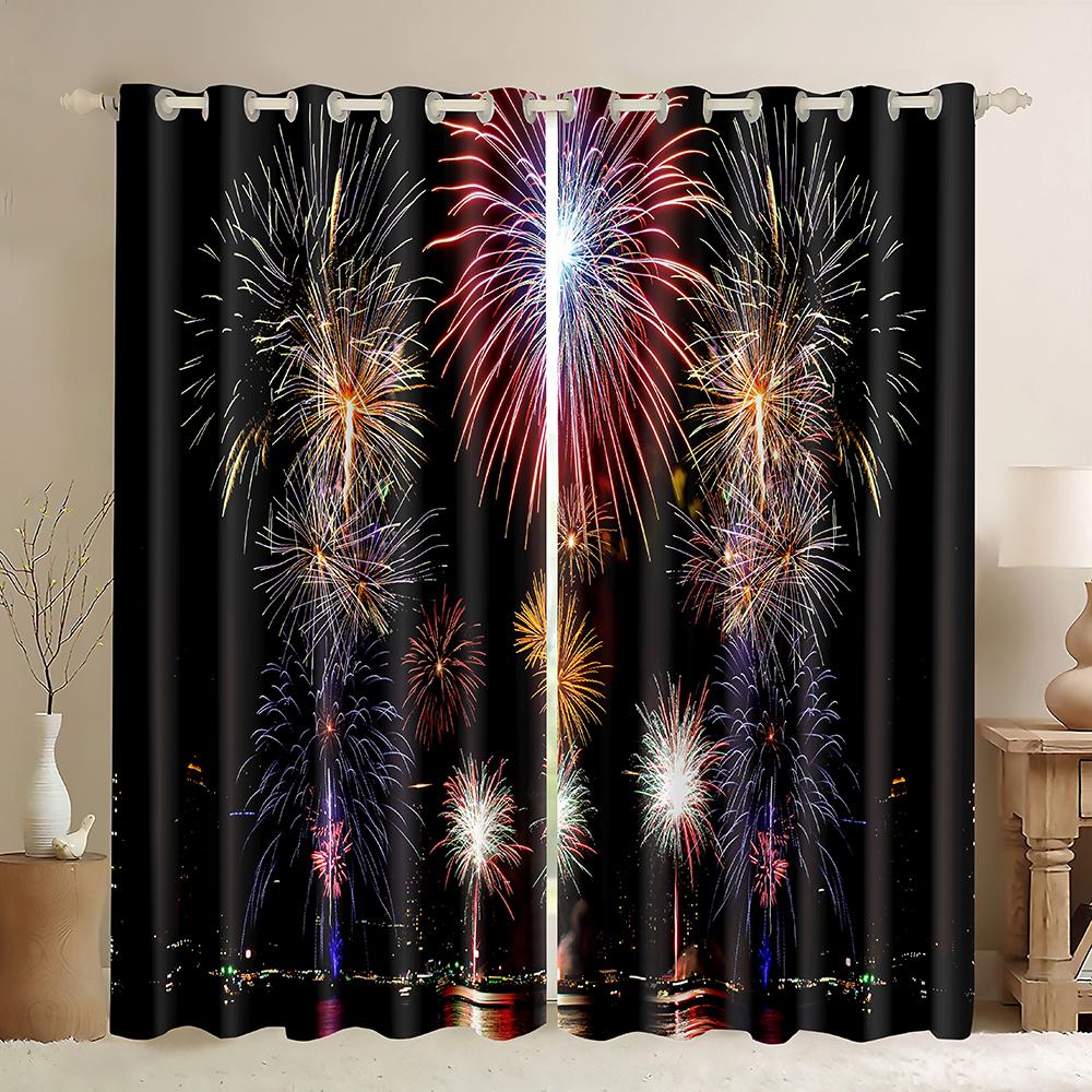 Günstige kundenspezifische 3D-gedruckte Feuerwerk 2 Stück dünne Fenstervorhänge Drapierungen für Wohnzimmer Schlafzimmer Heimdekoration Kostenloser Versand