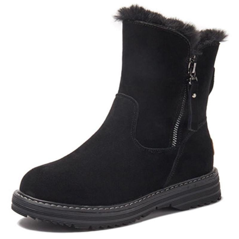 Cheap Winter Boots Women Short Plush Ankle Boots Zip Suede Botas Shoes