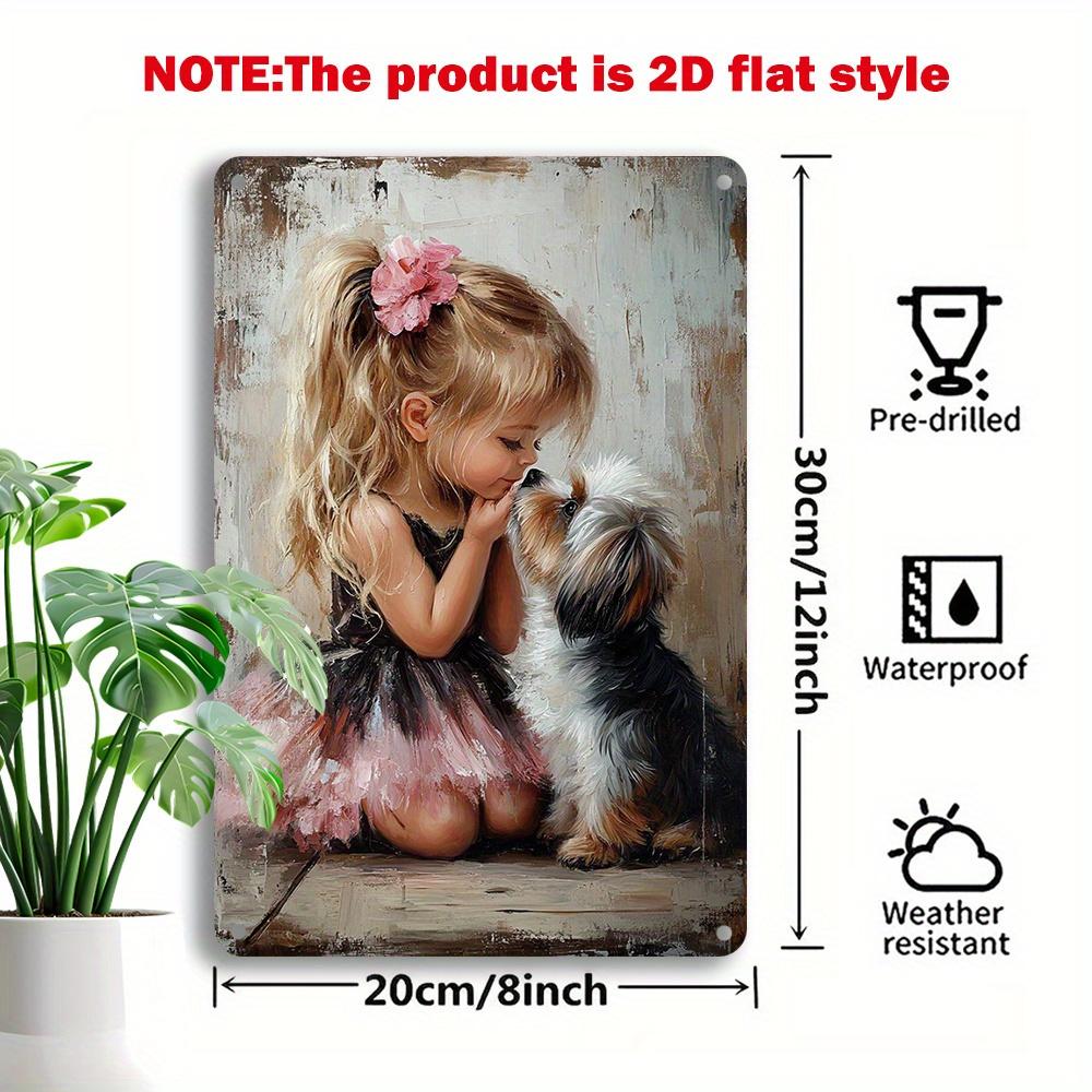 

Retro Girl and Dog Metal Wall Art x Inch Iron Sign with PreDrilled Holes for Easy Hanging Perfect Gift for Pet Lovers 20x30cm（7.8x11.8inch）