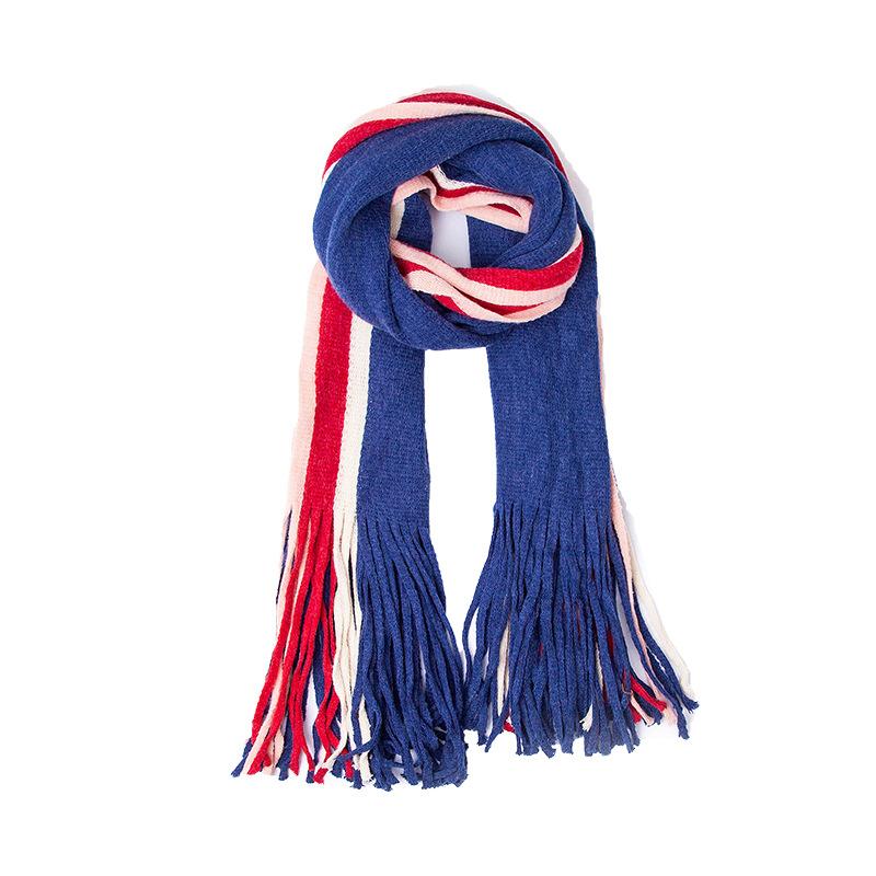 Autumn Winter Warm Shawl Female Block Color Long Tassel Scarf