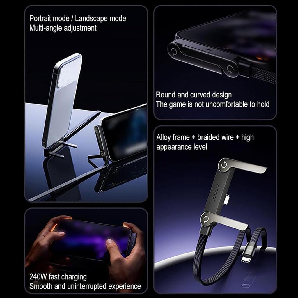 240w Braided Fast Charge Cable with Built-in Phone Stand Invisible Holder Charger Cable Fast Charging Cord Built-in Phone Stand