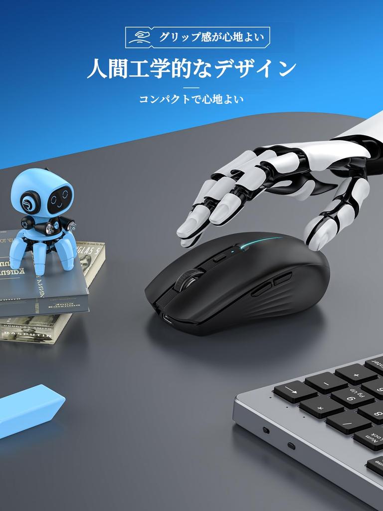 AmeToNana Wireless Mouse, Bluetooth, Quiet Buttons, Rechargeable, Energy-Saving, 3DPI Mode, 6 High-Precision Keys, Compatible with Mac and Windows,