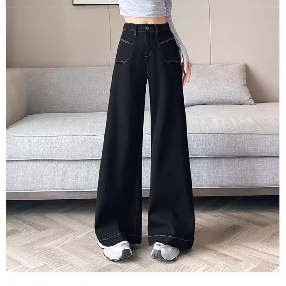 

2025 Black High-Waist Flared Bell Bottom Pants - Women s Slimming Wide Leg Denim Trousers M