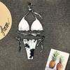 Women's Tie- Print High-Breasted Straps Bikini Set Two-Piece Swimsuit