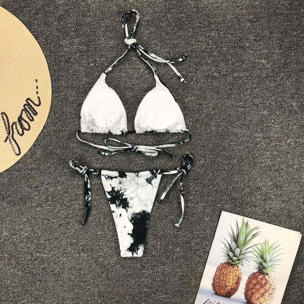 Women's Tie- Print High-Breasted Straps Bikini Set Two-Piece Swimsuit