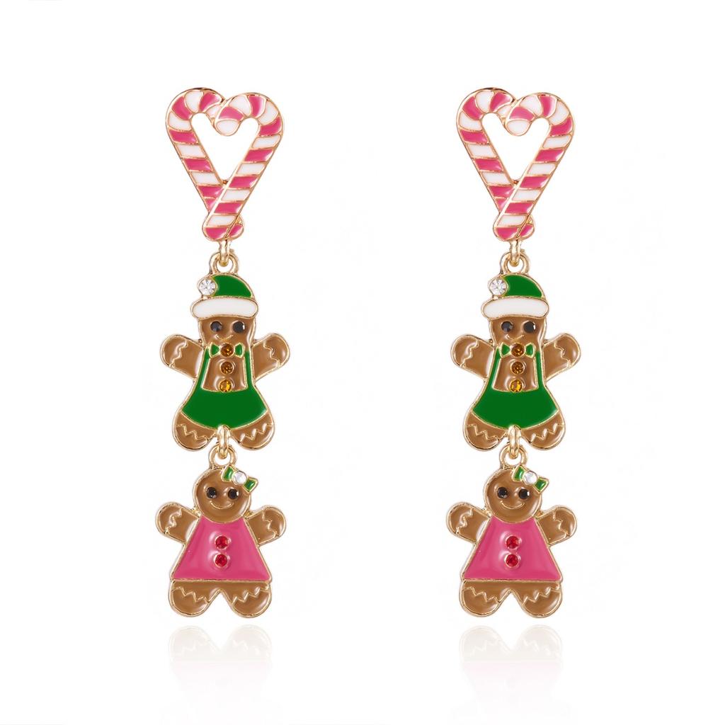 Christmas Heart Crutch Stacked Gingerbread Fringe Drop Earrings Xmas Holiday Dangle Earring New Year Jewelry Gift For Women Men