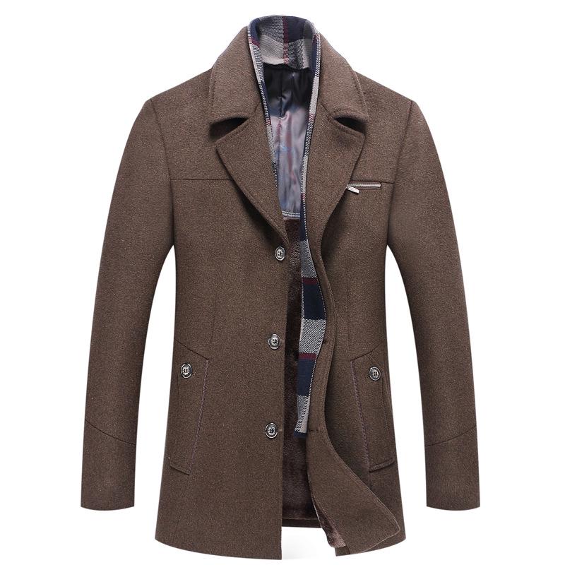 Autumn and Winter Men's Woolen Coat, Fashion Scarf Woolen Men's, Piled and Thickened Woolen Coat