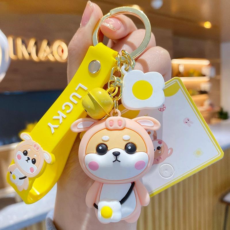 New Tiger Pattern Coat Shiba Inu Dog Cartoon PVC Animal Toys for Women Bag Pendant Men Car Keyfob Jewelry Gift Bag Charm