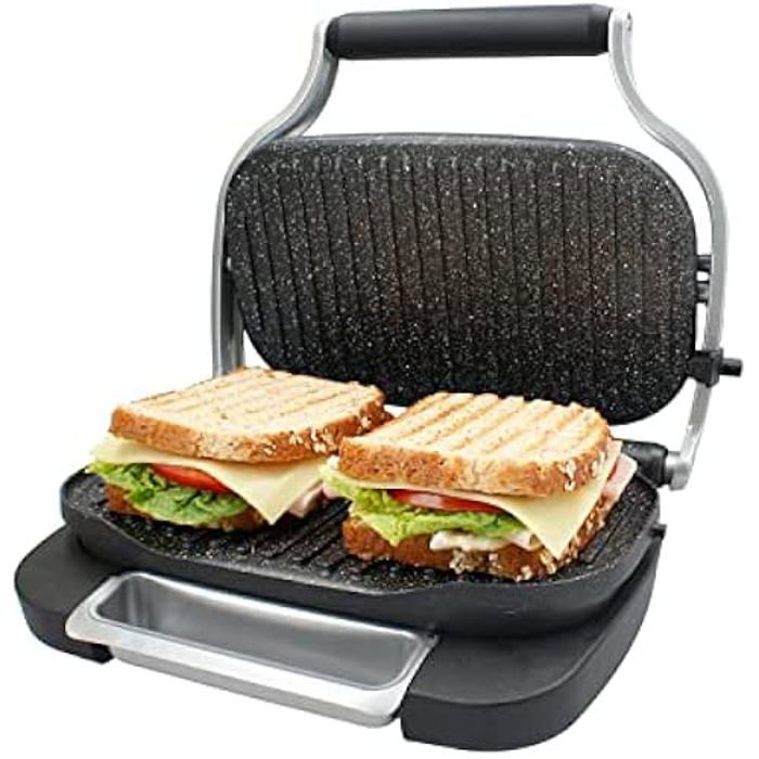 Grill Électrique - TM Electron - TMPGR003GRY - Chauffage Rapide - Revêtement Antiadhésif - Contrôle De Hauteur